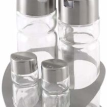 Monix Sabor 4 Piece Oil-Vinager Set, Stainless Steel, Silver, 30 x 30 x 30 cm