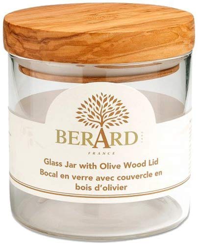 Berard Jar, Glass/Olive Wood, 400 ml, Transparent/Beige, 28 x 28 x 18 cm