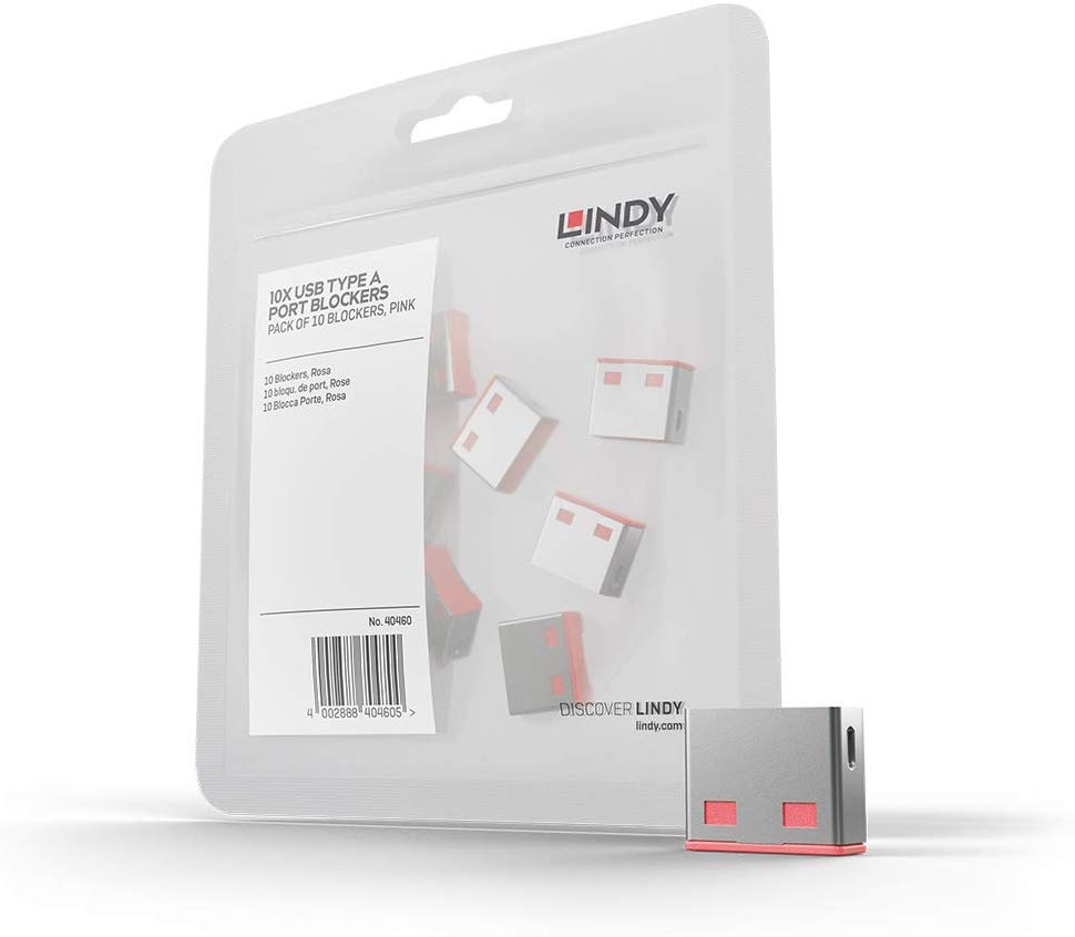 LINDY USB Port Blocker (without key) - Pack of 10 Colour Code: Pink, 10 Pack No Key