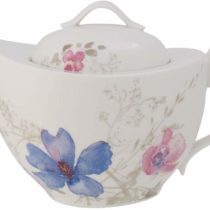 Villeroy & Boch Mariefleur Gris Basic Teapot, Stylish Pot with Filigree Flower Decoration of Premium Porcelain, Dishwasher Safe, 1.2 Litre