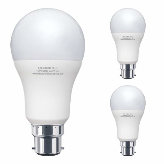 3 Pack 10w GLS LED Light Bulb Cool White B22 Bayonet Very Bright 10w = 100w A60