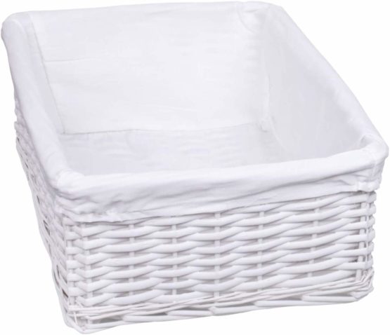 Woodluv New White Wicker Storage Basket With White Cloth Lining (Large) E01-300L - Image 2