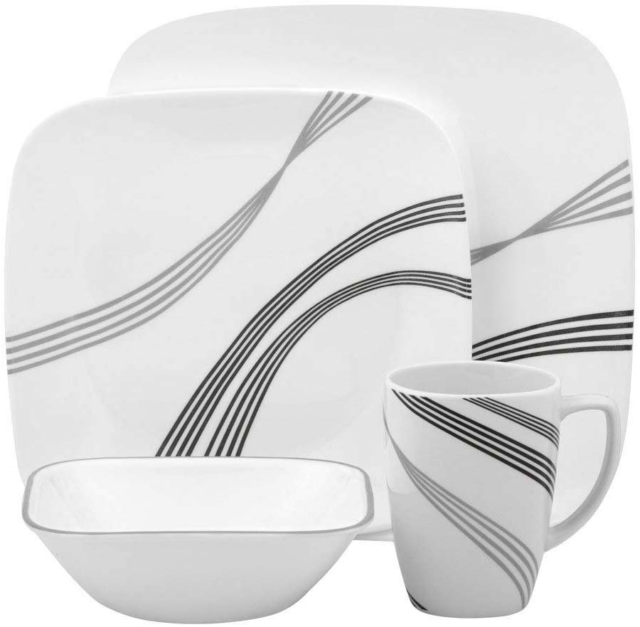 Corelle Urban Arc Square 16pc Dinner Set, White, 16-piece