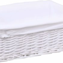 Woodluv New White Wicker Storage Basket With White Cloth Lining (Large) E01-300L