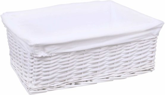 Woodluv New White Wicker Storage Basket With White Cloth Lining (Large) E01-300L