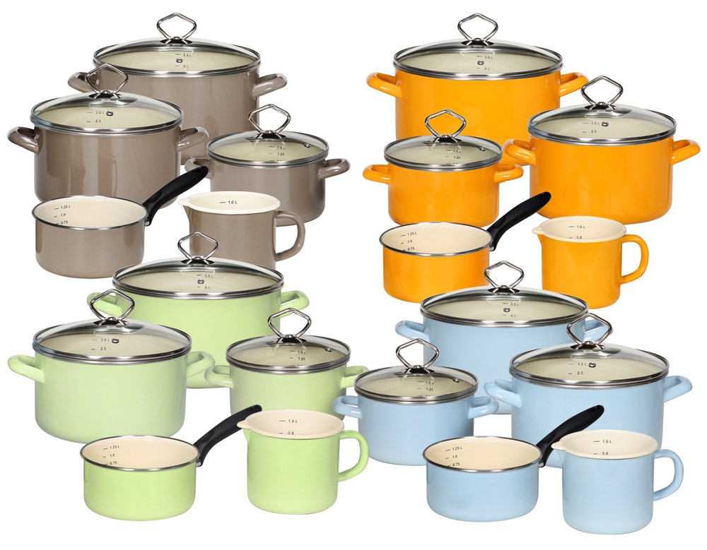 Krüger Karl 89566PAB Enamel Casserole Set/Set of 5, Pastel Blue, 24 cm - Image 2