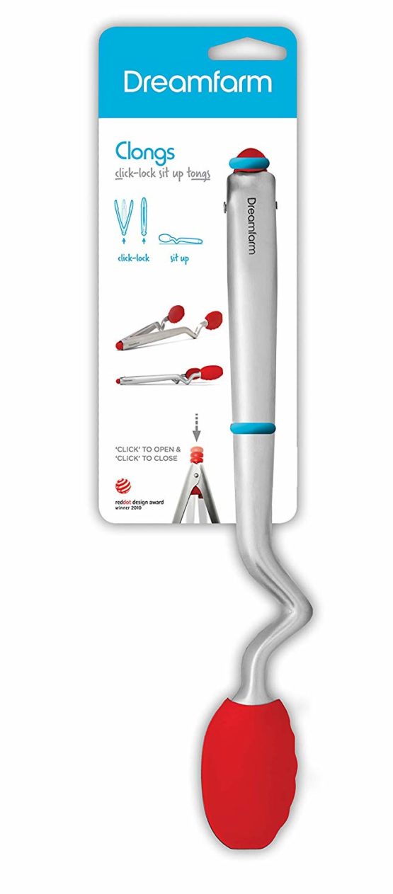 Dreamfarm DFCL0924 Clongs 9"/23cm-Click-Lock Sit Up Tongs with Silicone Heads (Red) - Image 3
