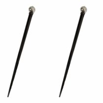 Caravan Decorated Wooden Chop Stick with Silver Metallic Bead and Black Spacer in Pair