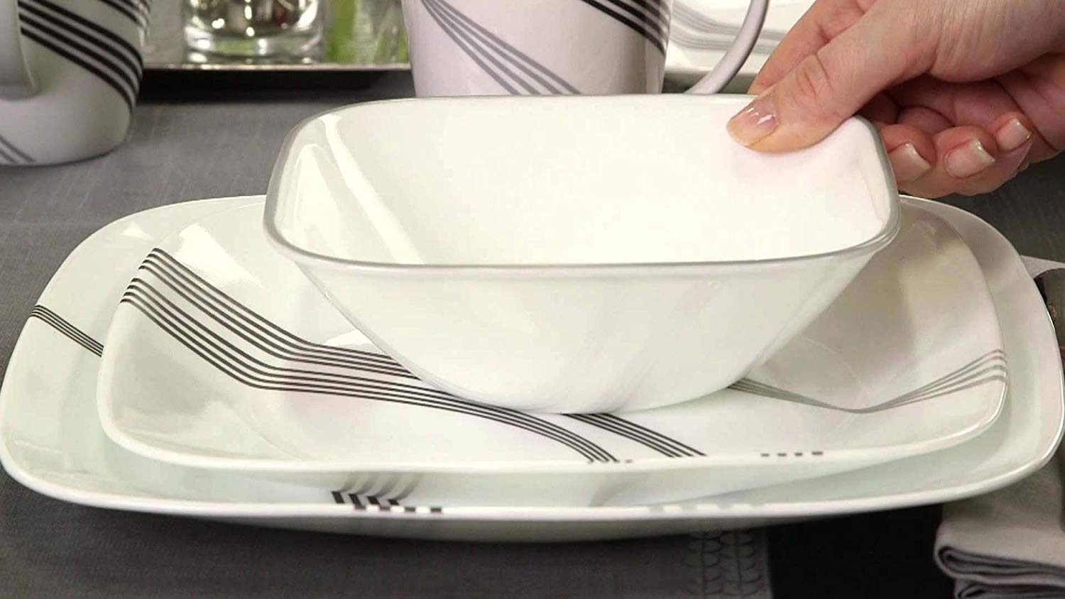 Corelle Urban Arc Square 16pc Dinner Set, White, 16-piece - Image 3