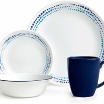 Corelle 3601 Ocean Blues Chip & Break resistant 16pc Dinner Set, Service for 4, Glass and Stoneware, 16-piece