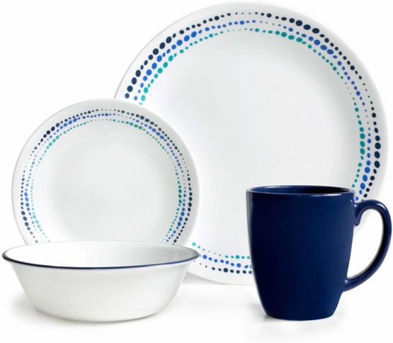 Corelle 3601 Ocean Blues Chip & Break resistant 16pc Dinner Set, Service for 4, Glass and Stoneware, 16-piece