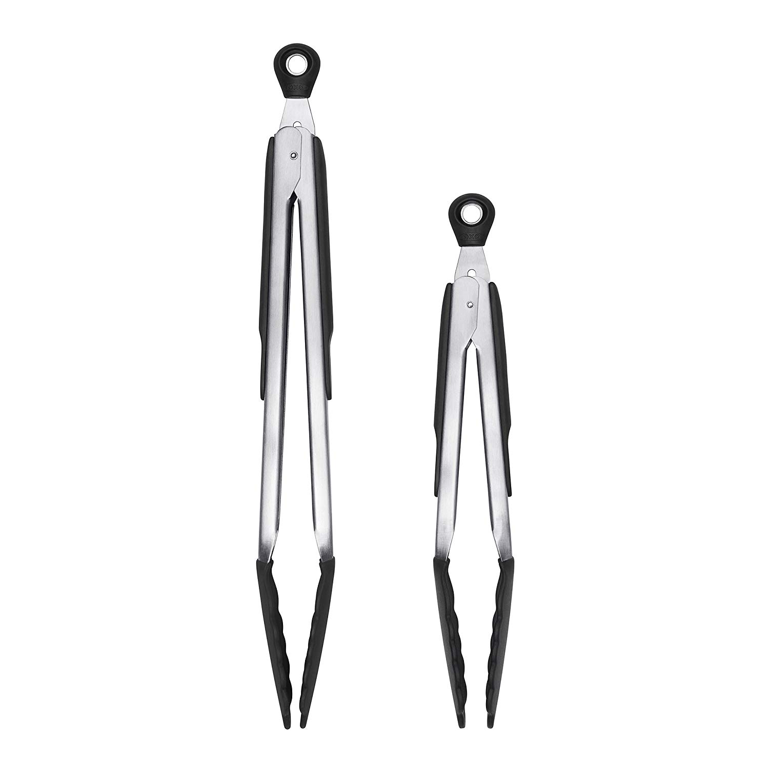 OXO Good Grips 22.8 cm Tongs with Silicone Heads, Black, Black/Brushed Steel, 23cm - Image 4
