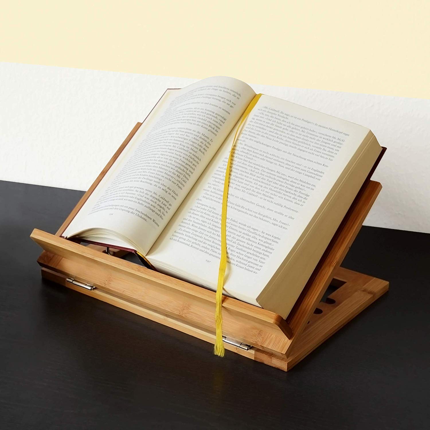 Relaxdays Bamboo Cookbook Holder, 22 x 33 x 22.5 cm, Recipe Stand, Adjustable, Kitchen and Office Reading Support, Brown - Image 3