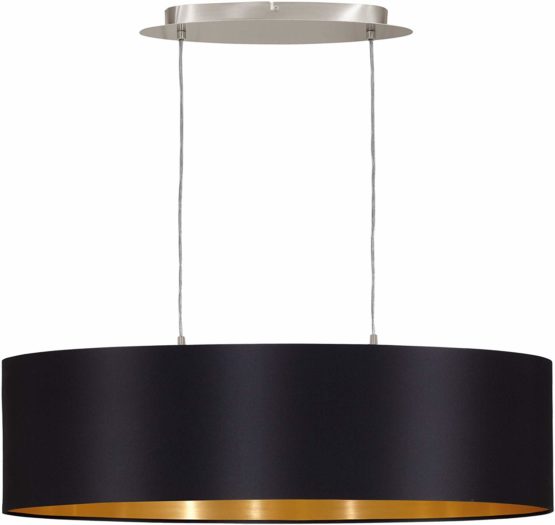 EGLO MASERLO pendant lamp, 2-flame textile pendant light, oval hanging light made of steel and fabric, Colour: Matt nickel, black, gold, Socket: E27, L: 78 cm/30.7 inches - Image 2
