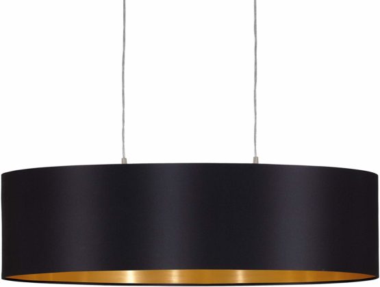 EGLO MASERLO pendant lamp, 2-flame textile pendant light, oval hanging light made of steel and fabric, Colour: Matt nickel, black, gold, Socket: E27, L: 78 cm/30.7 inches