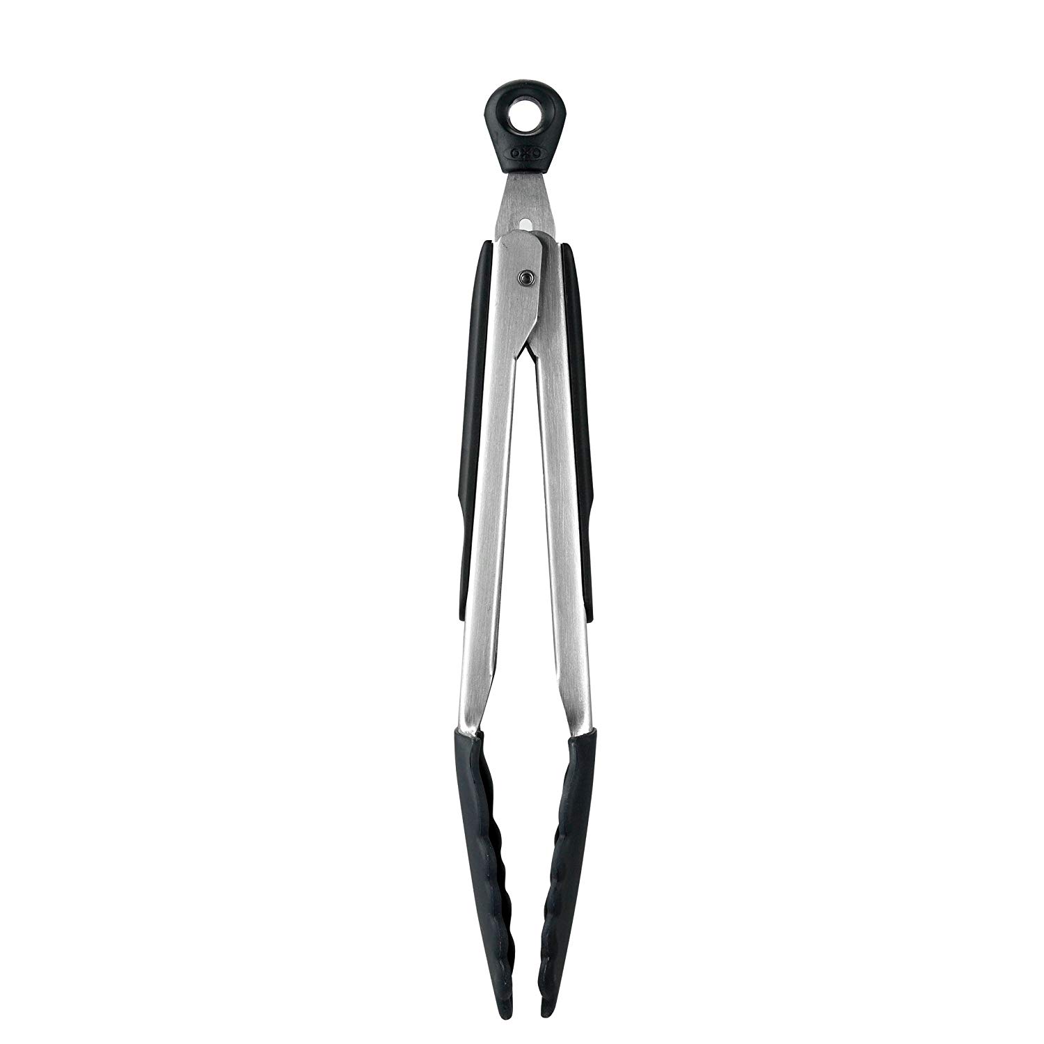 OXO Good Grips 22.8 cm Tongs with Silicone Heads, Black, Black/Brushed Steel, 23cm