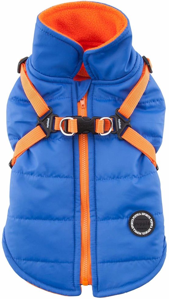 Puppia Dog Coats for Small and Medium Dogs - Waterproof Dog Coat with Harness Lined with fleece for pleasant warmth, Blue, XL