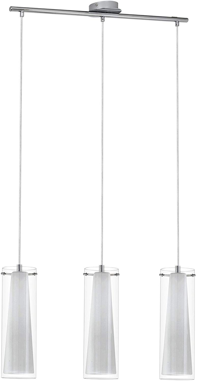 Eglo Pendant lighting Pinto, 3 bulbs ceiling light fitting made of chrome-coloured steel, clear and matt opal glass - Image 2