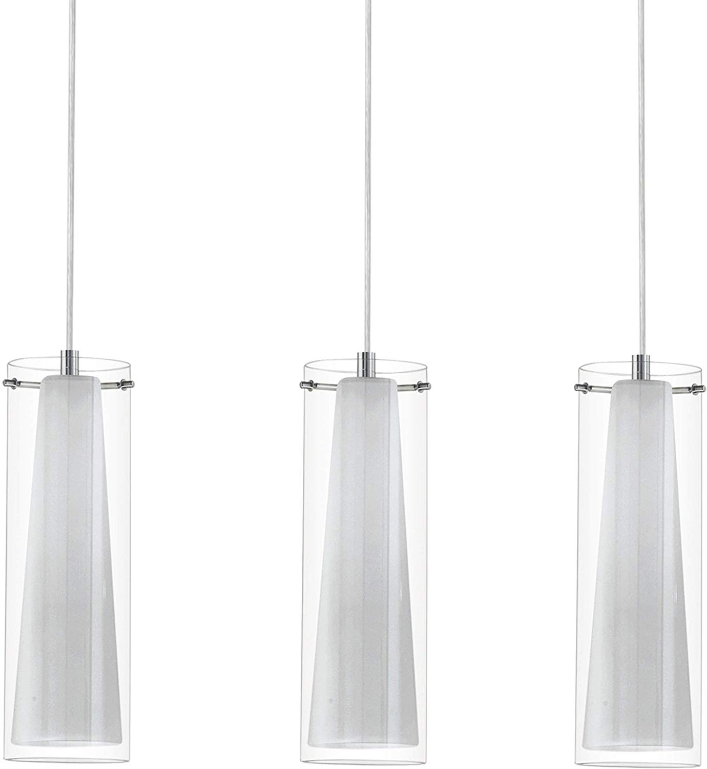 Eglo Pendant lighting Pinto, 3 bulbs ceiling light fitting made of chrome-coloured steel, clear and matt opal glass