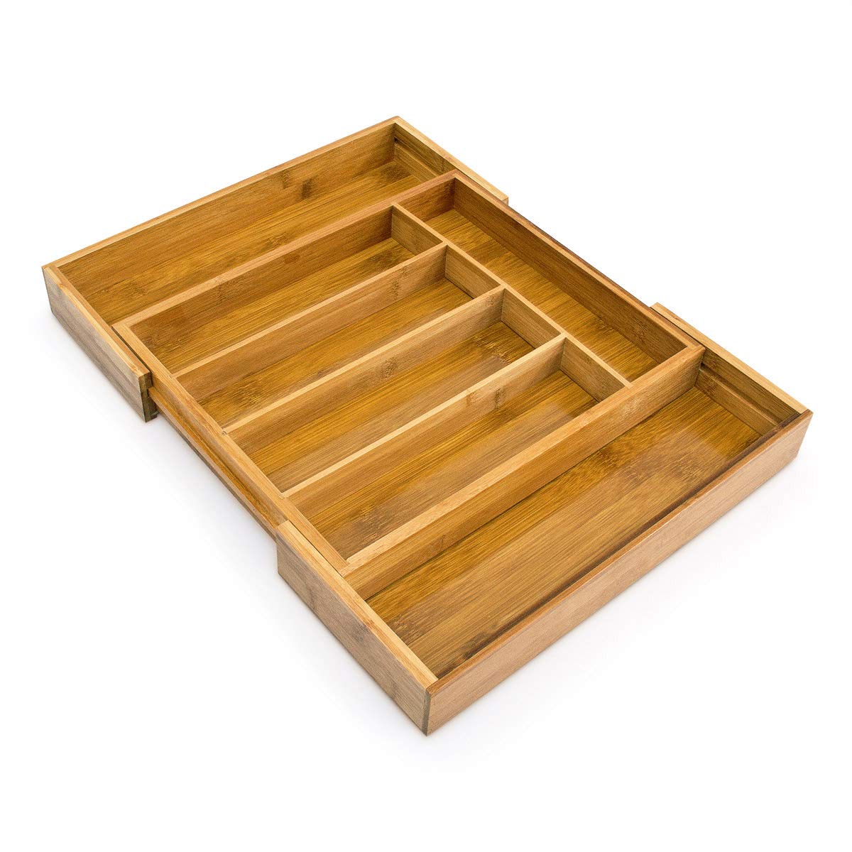 Relaxdays Bamboo cutlery tray, 5 - 7 compartments, adjustable cutlery tray for the drawer width 31.5 - 49 cm, natural
