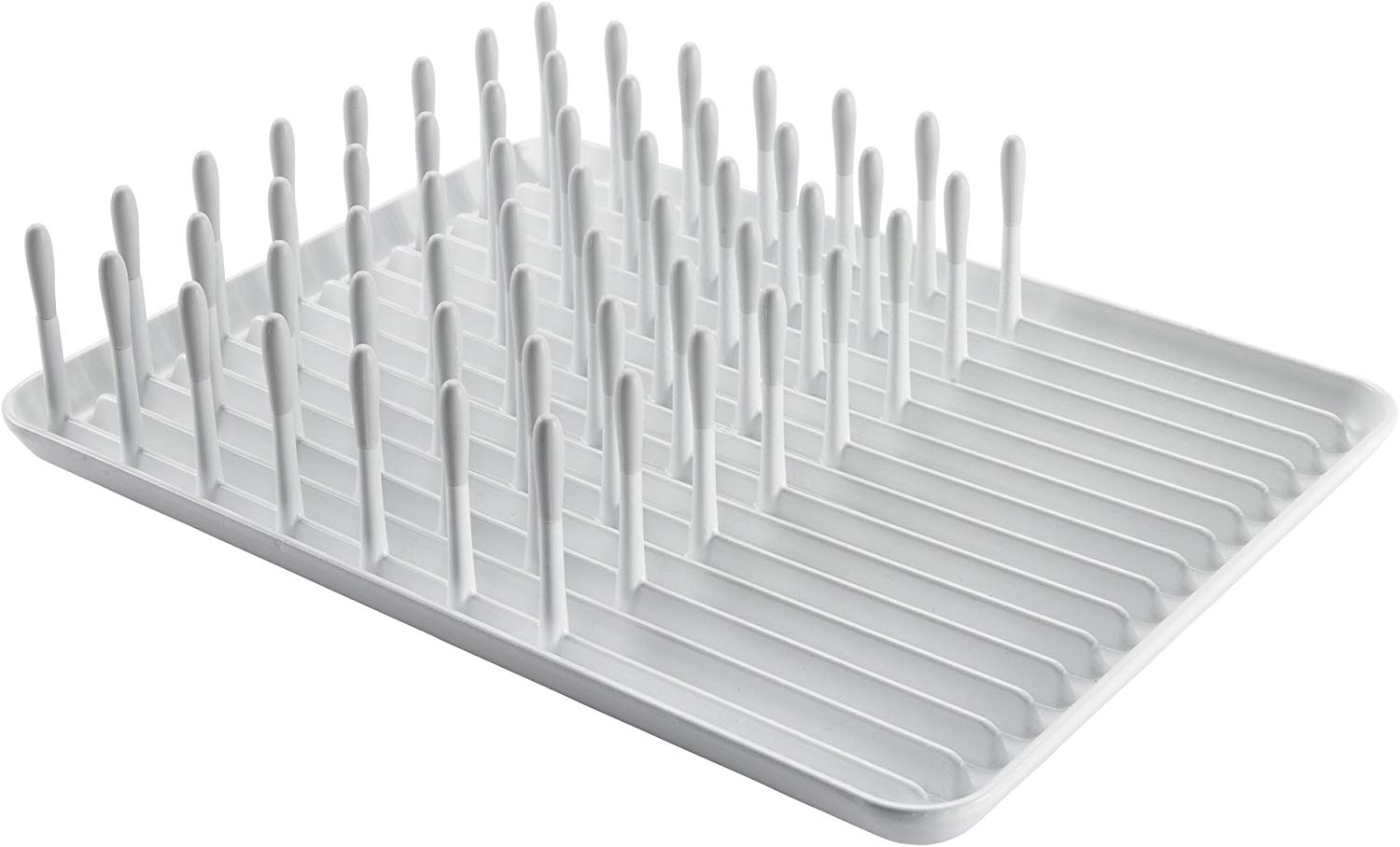 OXO Good Grips Dish Drainer, 26 × 35 cm - Non‑Slip Feet, Raised Ribs for Faster Drying Easy‑Pour Corners - Off-white and grey