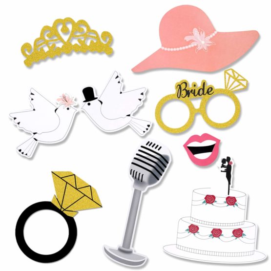 Konsait Wedding Photobooth Props Kit, Engagement Photo Booth Accessories with Wooden Dowels for Bridal Shower Wedding Favour Party Decorations Funny Selfie Props (52 Counts) - Image 2