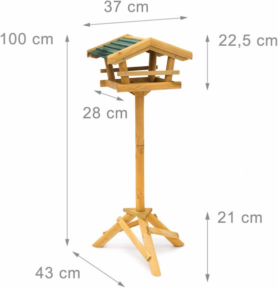 Relaxdays Birdhouse with Stand approx 100 x 37 x 43 cm Wooden Bird House as Birdfeeder for Wrens and Jays, Chic Standing Birdhouse with Green Roof, Natural Colour - Image 2