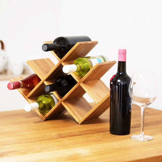 Relaxdays Rack made Bamboo, Size: 31.5 x 47 x 16.5 cm 8 Shelf Wooden Holder for Standard Wine Bottles, Natural Brown, Wood, 16.5 x 47 x 31.5 cm - Image 2