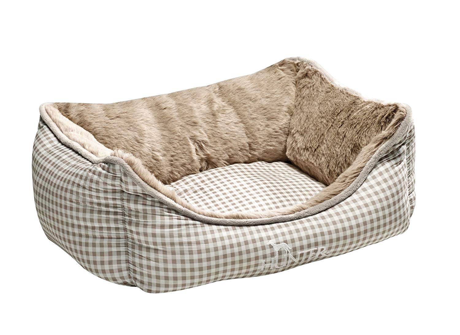 HUNTER Dog Sofa Astana with Plush, Medium, 80 x 60 cm, Brown Checked