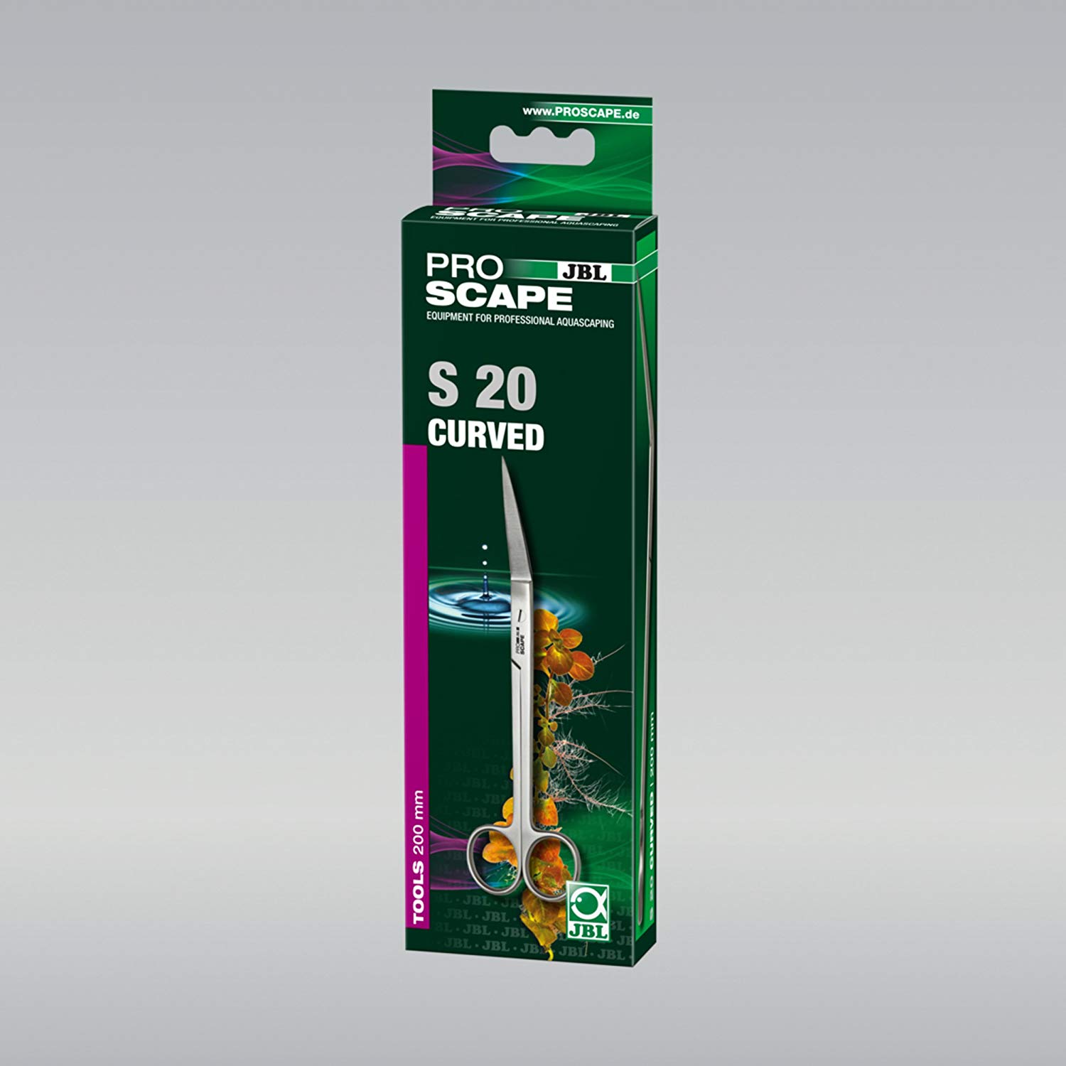 JBL ProScape Tool S 20 curved, Angled trimming scissors for plant maintenance in aquariums, silver, 20 cm