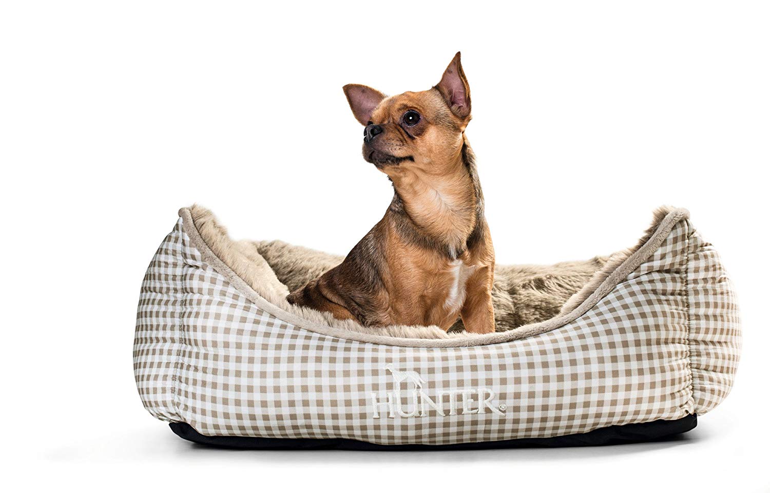 HUNTER Dog Sofa Astana with Plush, Medium, 80 x 60 cm, Brown Checked - Image 3