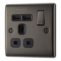 BG Electrical nbn21u2b Fast Charging Single Switched Power Socket with USB Charging Ports, 13 A, Black Nickel, 2.0 cm*3.0 cm*3.0 cm