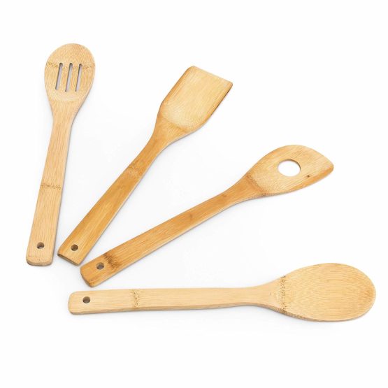 Relaxdays 10014471 - Set of 4 kitchen spoons and stand, bamboo - Image 3