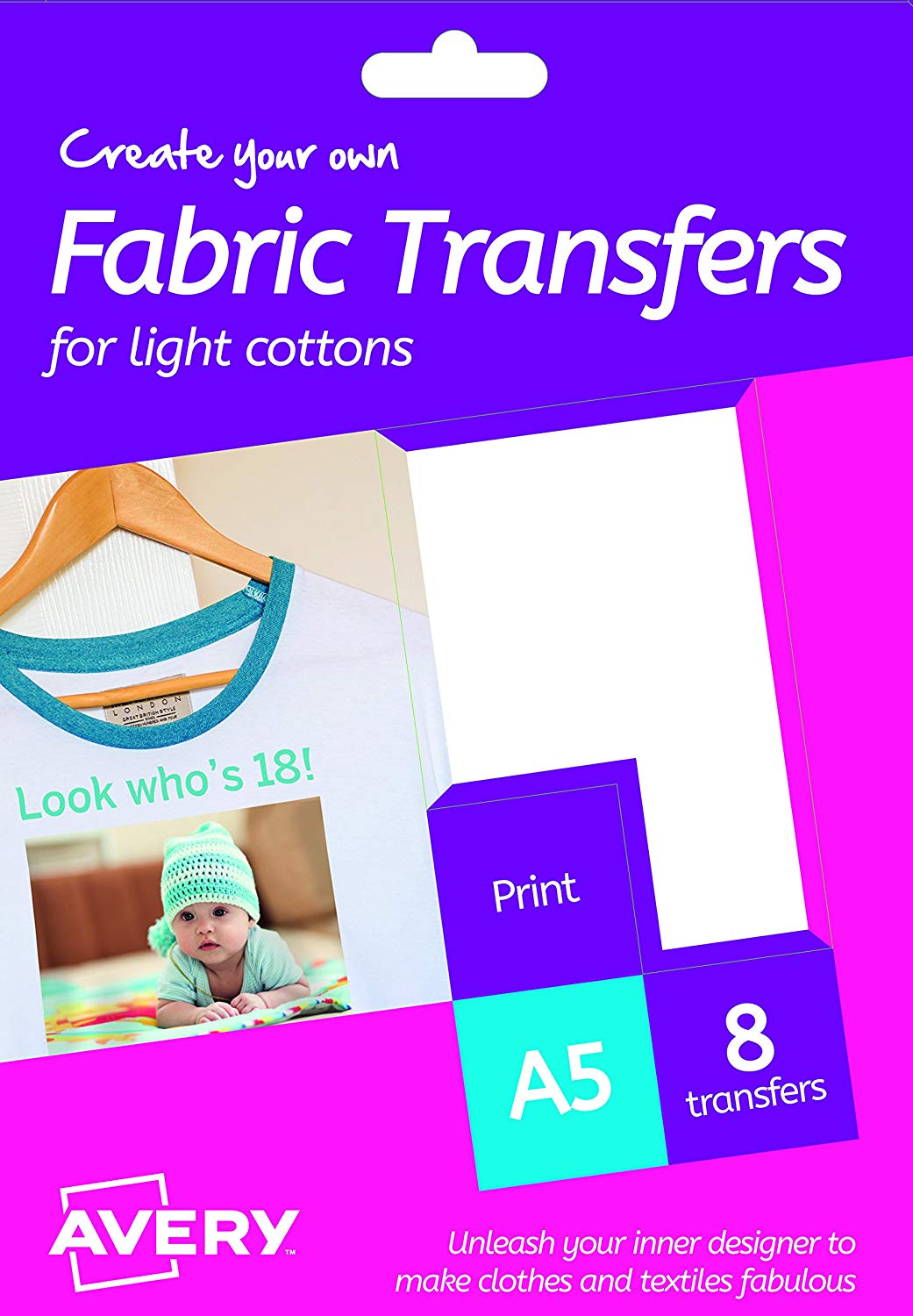 Avery HTT01 Printable Fabric Transfers for Light Cottons, 1 transfer