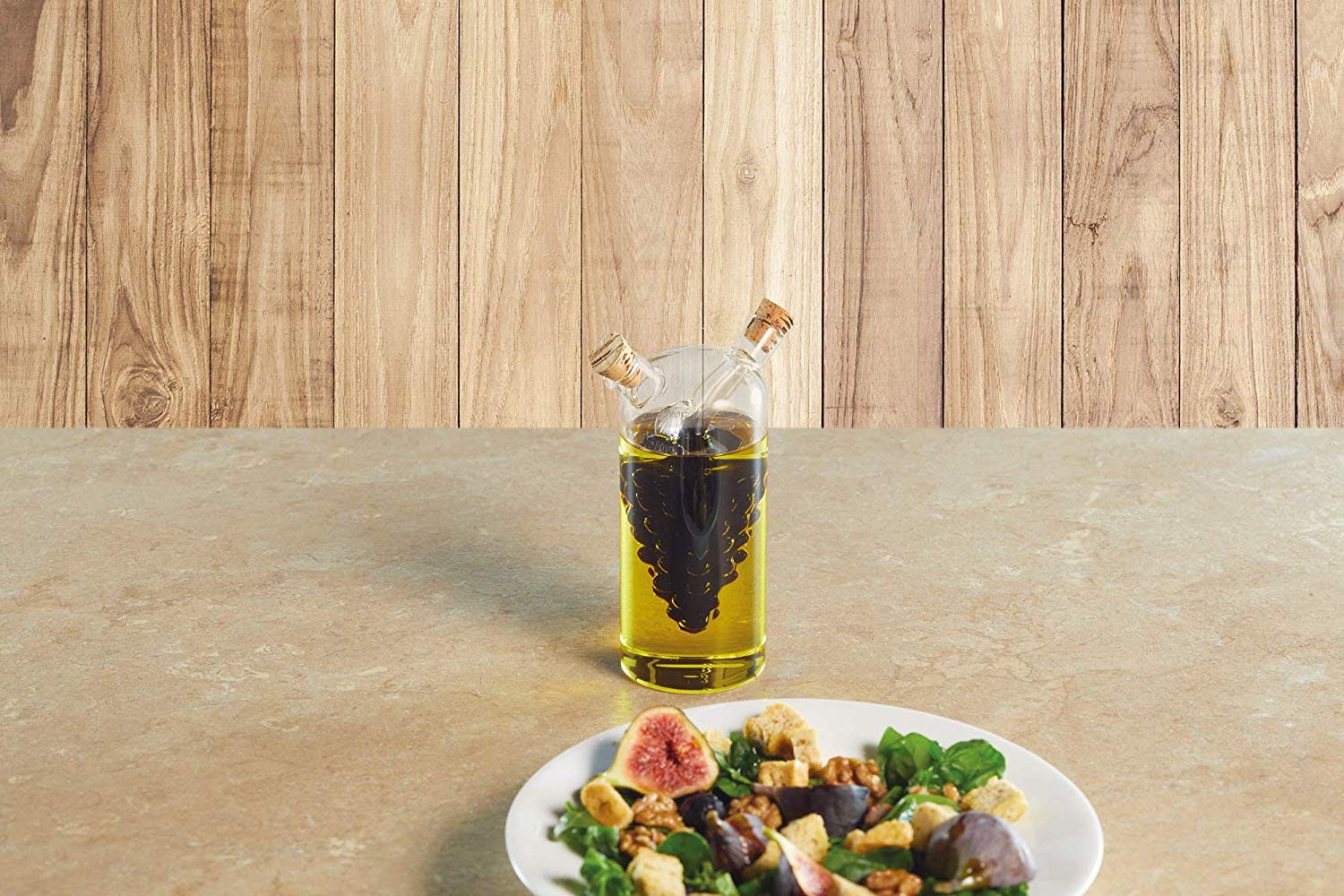 KitchenCraft World of Flavours Oil and Vinegar Dispenser Glass, 2 in 1 Oil and Vinegar Bottle - Image 3