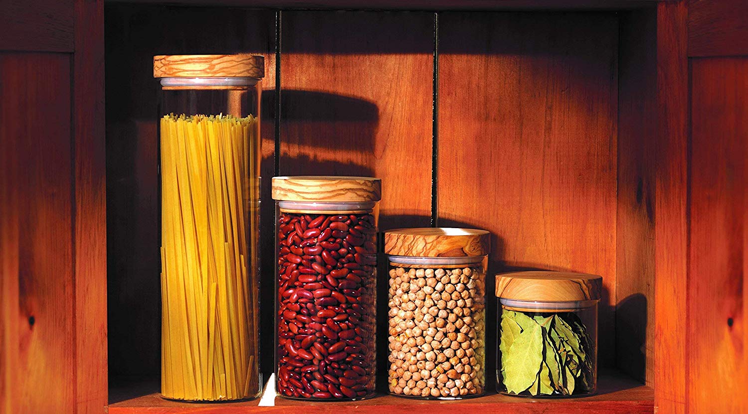 Berard Jar, Glass/Olive Wood, 400 ml, Transparent/Beige, 28 x 28 x 18 cm - Image 2