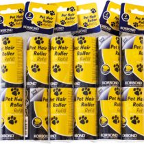 Korbond 12 Pack of 9.8m PET SAFE Lint Roller REFILLS– 396 Sticky Pre-Cut CITRUS SCENTED Sheets- Suitable for ALL FABRIC TYPES - Removes Pet Hair from Furniture and Clothes - Leaves NO RESIDUE  
