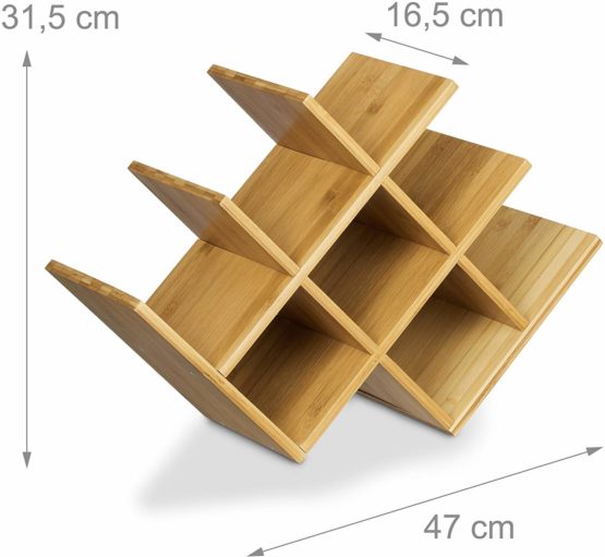 Relaxdays Rack made Bamboo, Size: 31.5 x 47 x 16.5 cm 8 Shelf Wooden Holder for Standard Wine Bottles, Natural Brown, Wood, 16.5 x 47 x 31.5 cm - Image 4