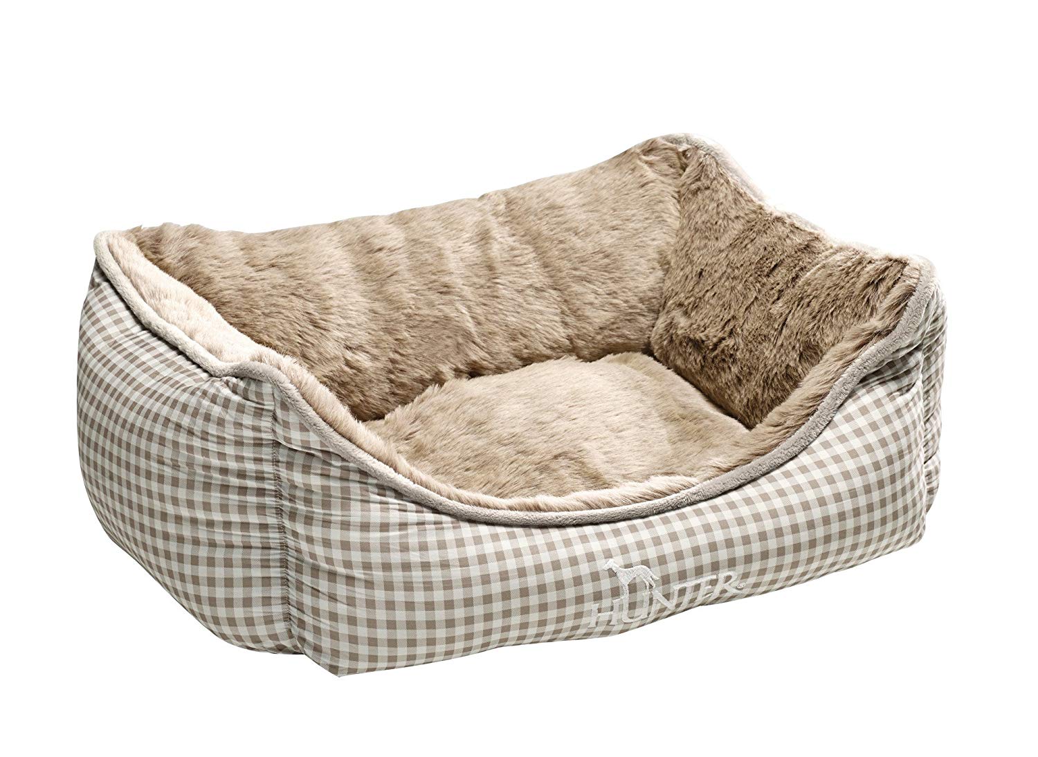 HUNTER Dog Sofa Astana with Plush, Medium, 80 x 60 cm, Brown Checked - Image 2