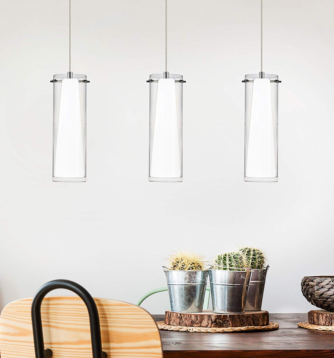 Eglo Pendant lighting Pinto, 3 bulbs ceiling light fitting made of chrome-coloured steel, clear and matt opal glass - Image 3