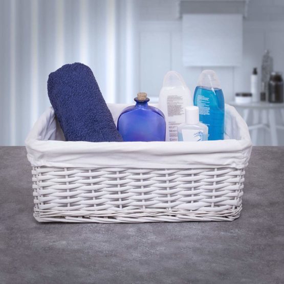 Woodluv New White Wicker Storage Basket With White Cloth Lining (Large) E01-300L - Image 4
