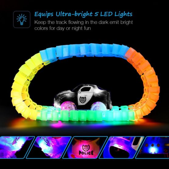 Track Cars, 3 Pack ( Racing Car, Police Car, Fire Truck Car ) with 5 LED Flashing Lights Magic Toys, Accessories Compatible with Most Tracks for Ages 3 4 5 6 7 Kids (3pcs) - Image 2