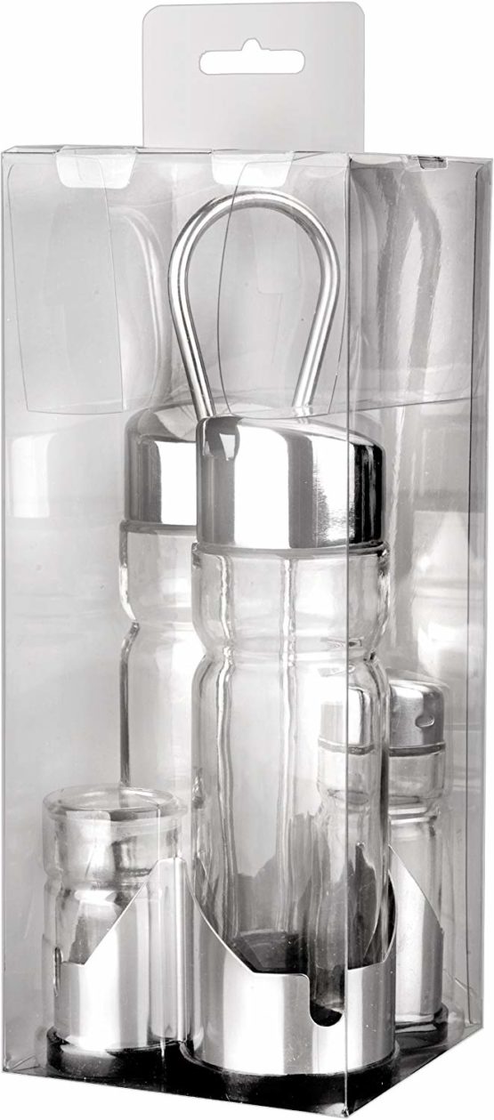 IBILI Cruet Set, Stainless Steel, Silver/Transparent, 23 x 10 x 9 cm