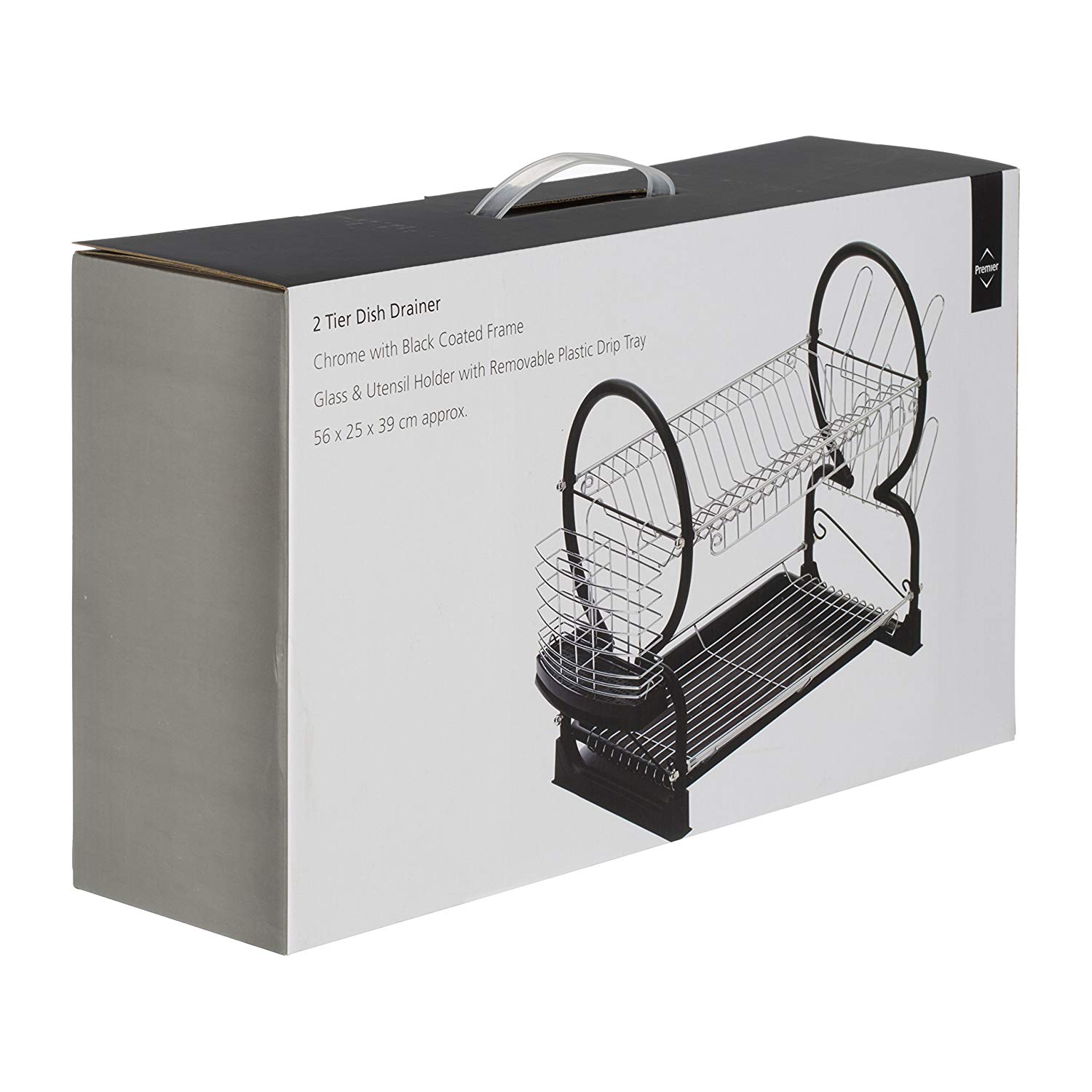 Premier Housewares 2 Tiers Dish Drainer / Dish Rack / Sink Drainer / Draining Rack / Removable Tray / Cutlery Drainer / Cup Holder - Image 3