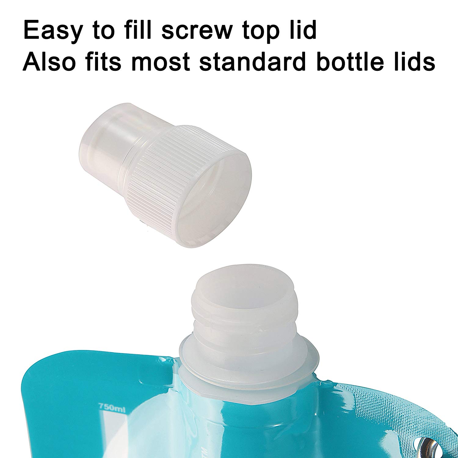 HydraMate Collapsible Water Bottle, 750ml, BPA Free. Lightweight, Foldable, Roll Up, Squeezable Pouch, Carabiner Clip - Image 4