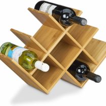 Relaxdays Rack made Bamboo, Size: 31.5 x 47 x 16.5 cm 8 Shelf Wooden Holder for Standard Wine Bottles, Natural Brown, Wood, 16.5 x 47 x 31.5 cm