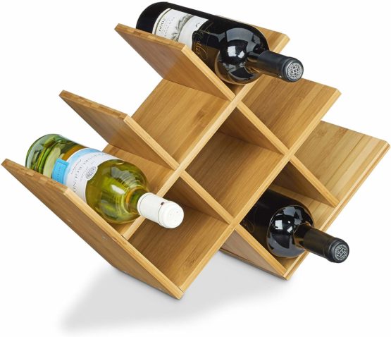 Relaxdays Rack made Bamboo, Size: 31.5 x 47 x 16.5 cm 8 Shelf Wooden Holder for Standard Wine Bottles, Natural Brown, Wood, 16.5 x 47 x 31.5 cm