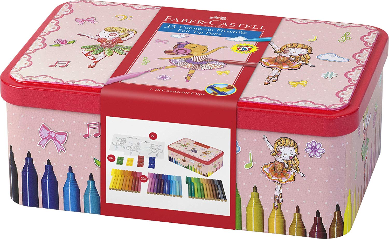 Faber-Castell 33 Connector Felt Tip Pen in Ballerina Box, multicoloured