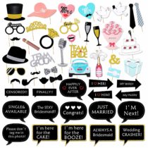 Konsait Wedding Photobooth Props Kit, Engagement Photo Booth Accessories with Wooden Dowels for Bridal Shower Wedding Favour Party Decorations Funny Selfie Props (52 Counts)