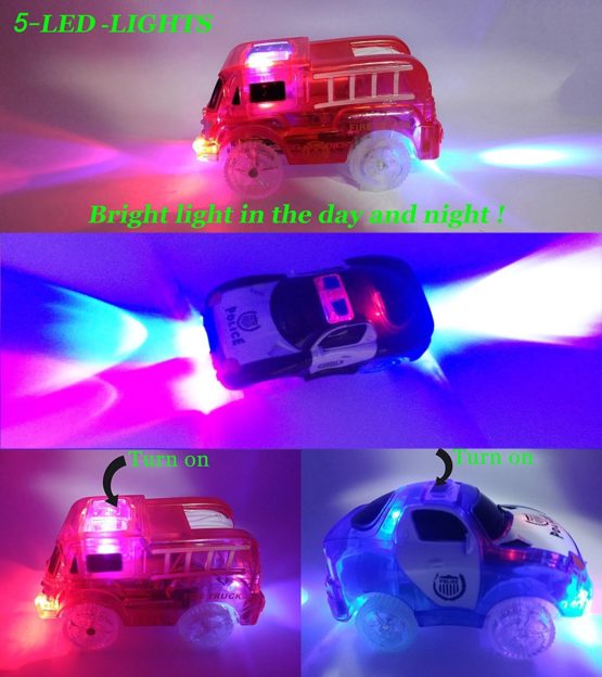 Track Cars, 3 Pack ( Racing Car, Police Car, Fire Truck Car ) with 5 LED Flashing Lights Magic Toys, Accessories Compatible with Most Tracks for Ages 3 4 5 6 7 Kids (3pcs) - Image 3